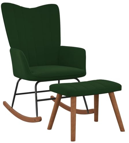 vidaXL Schaukelstuhl mit Hocker Schaukelsessel Schwingsessel Relaxstuhl Relaxsessel Ruhesessel Sessel Wohnzimmerstuhl Polsterstuhl Samt Dunkelgrün