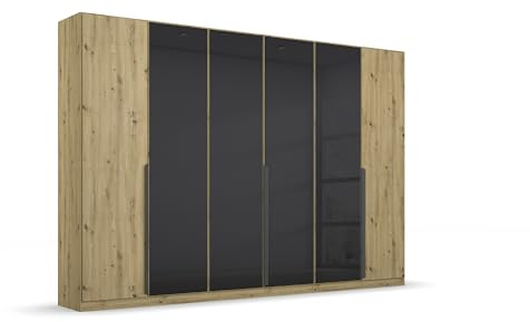möbelando Drehtürenschrank >Artemis< in Eiche Artisan/Glas Basalt - 271x210x54 (BxHxT)