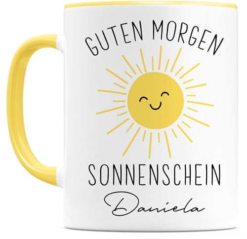 Guten Morgen Sonnenschein Tasse personalisiert mit Namen & Spruch Sonne Geschenk für Freundin Kaffeebecher Kaffeetasse aus Keramik 330 ml