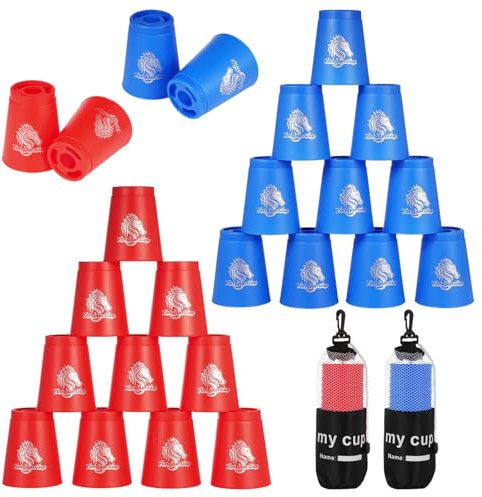 yeesport 24 Pcs Sport Stacking Cups, Sport Training Game for Challenge Competition, Plastic Stacking Cups, Classic Family Game for Kids and Adults, Blue+Red