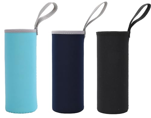 ZEACCT 3-Pack Insulated Neoprene Bottle Sleeves, Non-Slip Protective Covers for Hot or Cold Drinks, Durable Glass Bottle Bags in Black, Sky Blue, and Navy Blue, Perfect for Daily Use