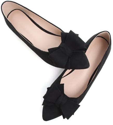 SAILING LU Bow-Knot Ballet Flats for Women Pointed Toe Crystals Wedding Shoes Comfort Light Weight Loafers, 241-black, 6 UK