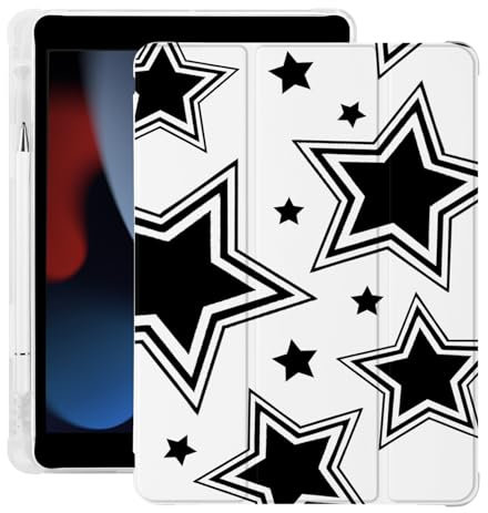 Cute Kawaii Y2K Star for iPad 7th/8th/9th Generation Case with Pencil Holder, Auto Sleep/Wake, Leather Soft TPU Back Cover for iPad 10.2 Inch 2019/2020/2021