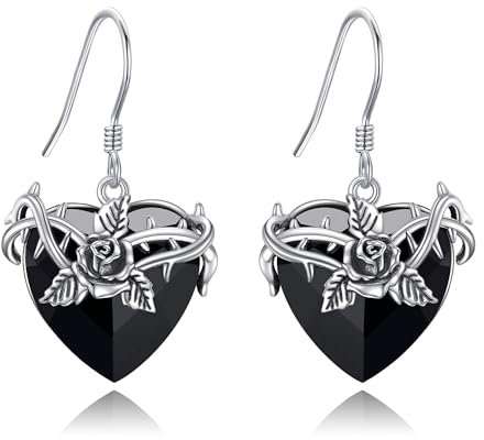 Black Rose Infinity Sterling Silver Dangle Earrings, Jewelry Gifts for Women
