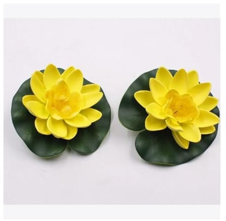 Water Lily Piscine Nénuphar Artificiel de Lotus, 1 pièce, Fleur Flottante, nénuphar réaliste, Micro Paysage, Ornement Artificiel coloré, décor de Jardin(Yellow)