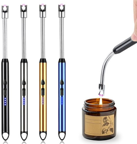 4er Set Stabfeuerzeug, Elektrisch Lichtbogen USB Aufladbar Plasma Kerzenanzünder Lang für Kerzen Anzünden, Grill, Camping, Kamin (Schwarz+Blau+Gold+Silber)