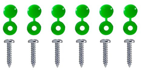 Tek Automotive 12 Pcs Number Plate Screws and Green Caps Set | Car Number Plates Fixing Kit for EV Electric Vehicles Car Registration Plates Screws and Green Screw Cover Caps