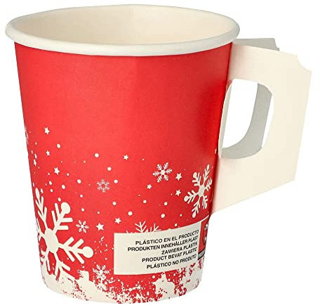 VEPATIM 250 Henkelbecher Kaffeebecher rot Wintertime Schneeflocke 200 ml