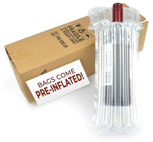 Evergreen Goods - Bolsas preinfladas para botellas de vino y cerveza con caja de cartón, embalaje duradero para botellas de 750 ml, cartón de 370 x 130 x 130 mm, grosor de 100 um, perfectas para