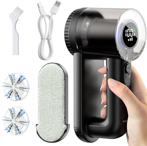 2 in 1 Lint Remover, Portable Rechargeable Electric Lint Remover with LED Display, Three 6-Leaf Blades Debobbler, De Bobbler for Clothes Furniture Sweater Couch, Electric Lint Shaver