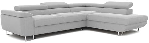 GREKPOL Ecksofa mit Schlaffunktion und Bettkasten 274x203 - Verstellbare Kopfstützen - Stoff Monolith - Couch mit Schlaffunktion - Schlafsofa mit Bettkasten - Couch - Rechts
