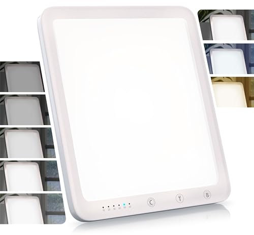 CSL - Tageslichtleuchte 10000 Lux dimmbar – LED Lichttherapie – Tageslichtlampe mit LED Technologie – simuliertes Tageslicht für den Schreibtisch – 5 Helligkeitsstufen - 3 Lichttemperaturen - Timer