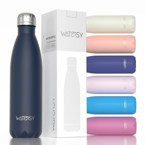 WATERSY Stainless Steel Insulated Water Bottle, Double Walled Metal Vacuum Flask Keep 24 Hrs Cold & 12 Hrs Hot Thermal Metal Sports Bottles 500ml BPA Free for Outdoor, Work, Gym, School (Cobalt)