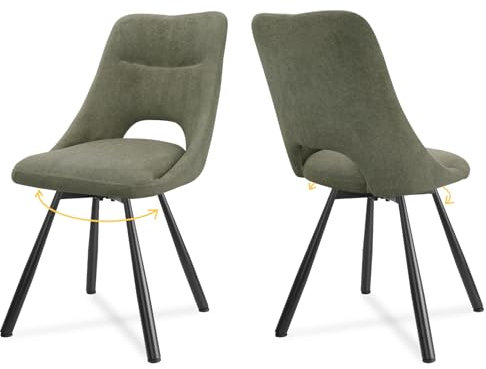 LEWE Esszimmerstühle drehbar 2er Set, Automatisch zurückkehrender Sitz, 180° Drehstuhl, Ergonomischer Polsterstuhl, armlos, Esszimmer Wohnzimmer Schlafzimmer, Kaschmir-Stoff - Graugrün