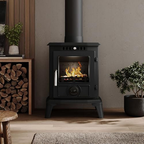 WarmieHomy 5KW Cast Iron Fireplace Multi Fuel Burning Stoves Log Burner Wood Burner, H 56cm x W 40cm x D 34cm