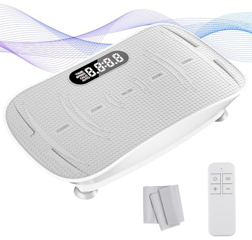 Vibrationsplatte, Bluetooth-Lautsprecher, Automatische Geschwindigkeitsregelung + P1-P10 Stufen, Curved Slim Design, LED Technologie, Fitnessgeräte für Zuhause leiser Motor Fettverbrennung, Grau