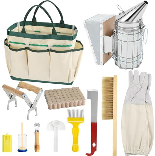 yeatruojeet Bienenstock-Starter-Set, Bienenzuchtbedarf, Bienenzuchtbedarf, Bienenzubehör und Ausrüstung mit Bienenraucher, Honigbienenenstock-Werkzeuge für Anfänger und Bienenhalter, 12-teilig