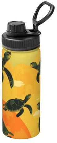 Stainless Steel Water Bottle Flying Green Turtle Insulated Water Bottles with Carry Handle for Sports Gym Travel, BPA-Free, 530ml(18oz)