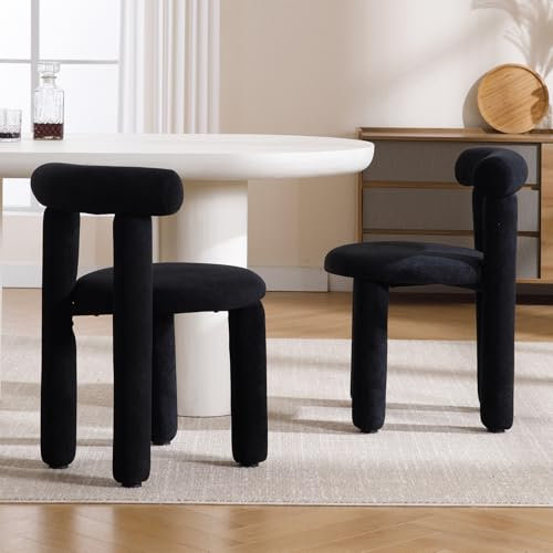 Ya-Home Esszimmerstühle 2er Set aus Kunstfell Küchenstühle mit Rückenlehne modern Akzentstühle Polsterstuhl ohne Armlehne für Esszimmer/Wohnzimmer/Küche, Schwarz