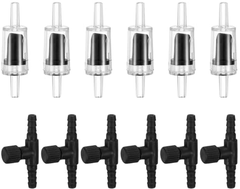 M METERXITY 6-Set Aquarium Air Valve, for 3/16 Airline Tubing Black | Non-Return PVC Control Valves with Check Valves, for Fish Tanks, Aquaculture, Regulators, Air Pump Adjustable