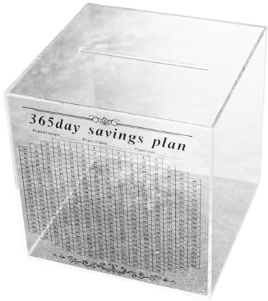 Spardose mit Zielsetzung und Pfandfrequenz für Zuhause oder Büro, transparent, 365 Tage Spardose