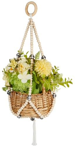 GORGECRAFT Macetas Colgantes de Macramé con Cuentas de Madera de 63cm de Largo Estilo Bohemio con Borlas para Decoración Rústica de Interiores Y Exteriores.