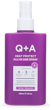 Q+A Heat Protect - Spray todo en uno (150 ml), spray de protección contra el calor para el cabello, 13 beneficios, protector de calor multitarea, fortalecimiento y antiencrespamiento con complejo de