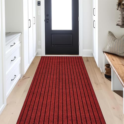 Jyswx Läufer Teppich Waschbar – rutschfeste Gummirückseite, Schmutzfangmatte für Flur, Küche, Eingang & Waschküche – Ideal für stark frequentierte Bereiche, Rot, 80 x 400 cm