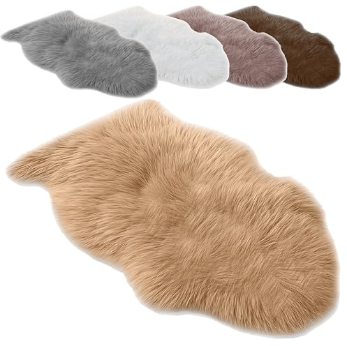 Schaffell Teppich Echtes Lammfell 100% Naturfell Weicher Sheepskin Teppich, Flauschiger Schafspelz als Bettvorleger, Sitzfell Deko Fell für Sofa & Wohnzimmer (Cappuccino, L: 100 bis 110cm)