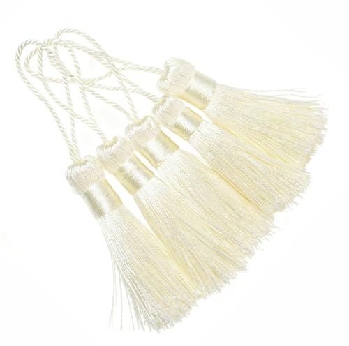 20er Set 10.9cm Seidige Mini Quasten für DIY Basteln-Creme | Handgemachte Quasten Anhänger mit 5cm Kordelschlaufe und Chinesischem Knoten für Ohrringe,Lesezeichen,Schmuck Basteln
