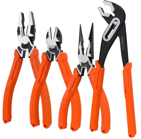 REALTEK 4-teilig Zangen Set für Heimwerker und Profis Haus Reparature | Zangen-Set, 200mm Kombizange 170mm Spitzzange 160mm Seitenschneider 250mm Wasserpumpenzange