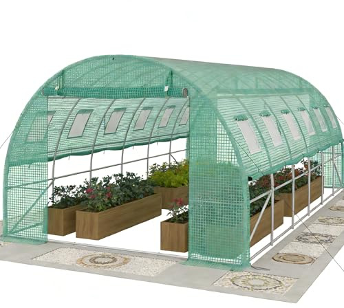 YRHome 3x6x2m Gartengewächshäuser mit Tür & Aufrollbare Fenster Foliengewächshaus mit Stahlfundament aus verzinktem Stahl Tomatenhaus Winterfest Folienzelt Treibhaus Pflanztunnel UV-Schutz für Gemüse