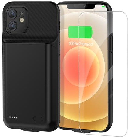 YISHDA 13800mAh Battery Case for iPhone 12/12 Pro, Rechargeable High Capacity Protective Charging Case, Smart Extended Battery Charger, Black