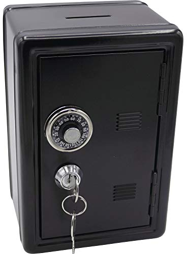 Sparbüchse aus Metall, in Form von Tresor mit Schlüssel