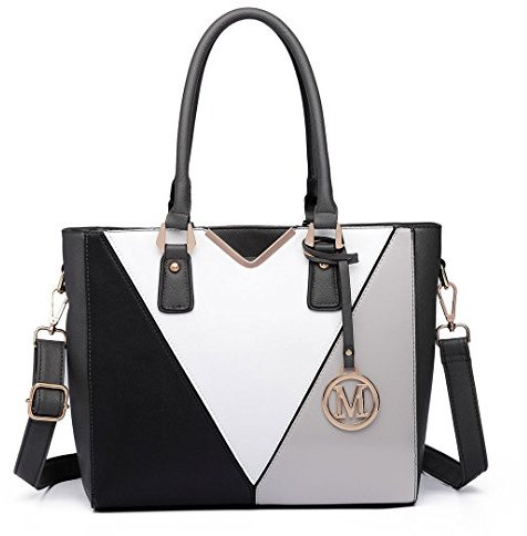 Miss Lulu Handtasche Damen, Taschen PU Leder, Schultertaschen Shopper Tote Bag Handtaschen V-förmiges Design Synthetic Ledertasche Mit Abnehmbarem Schultergurt