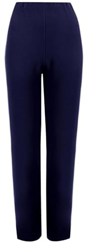 MyShoeStore 1 Pack Ladies Womens Straight Leg Trousers Finely Soft Ribbed Stretch Pull On Pants Casual Full Elasticated Waist Bottoms (Navy 14/27)