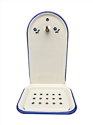 linoows Emaille Seifenschale, Wand Seifenhalter zum Hängen mit Haken, Creme Blümchen