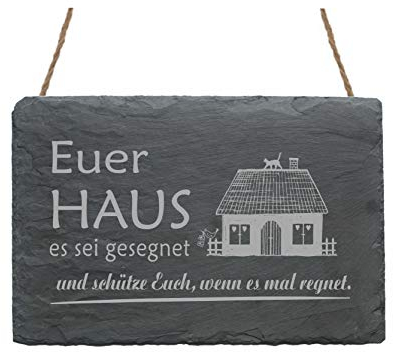 Schiefertafel « HAUSSEGEN » ca.22 x 16 cm - Schild aus Schiefer mit Motiv und Spruch