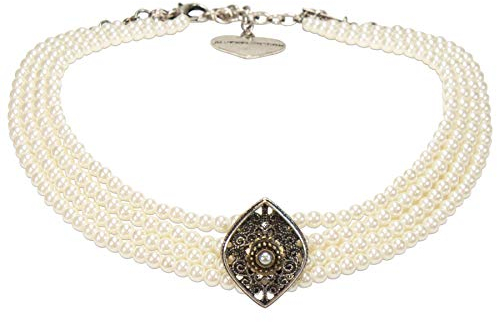 Alpenflüstern Trachten-Perlen-Kropfkette Melina - nostalgische Trachtenkette, eleganter Damen-Trachtenschmuck, Dirndlkette Creme-weiß DHK274