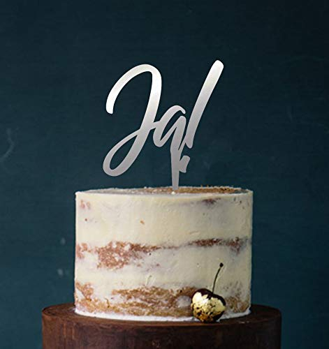 Cake Topper, Tortenstecker, Tortefigur Acryl, Tortenständer - Farbwahl - Etagere Hochzeit Hochzeitstorte Ja! (Spiegel Silber (Einseitig)) Art.Nr. 5060