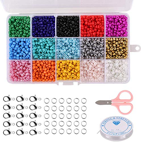 Naler 2550 Stück Rocailles Glasperlen Rund 15 Farben Perlen zum Basteln, 4 mm