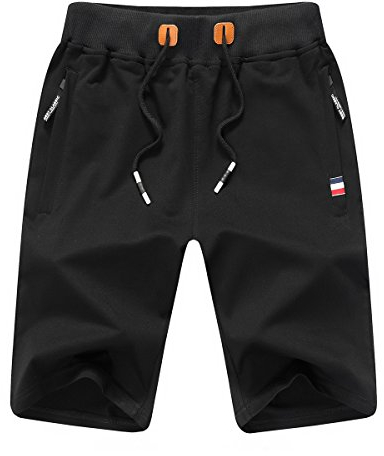 JustSun Sport Shorts Herren Kurze Hose Sommer beiläufig Baumwolle Elastische Taille Sweat Shorts Schwarz Small
