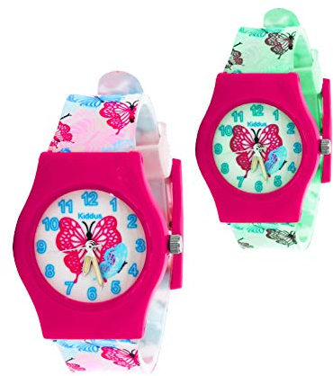 Kiddus Kinderuhr für Kinder, Jungen und Mädchen, Analog Armbanduhr, erste Kinderarmbanduhr ab 5 Jahre, Uhr Buben Vorschule. Butterflies Im Dunkeln leuchten