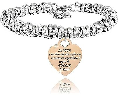 SAGA GIOIELLI® BRACCIALE NODINI INTRECCIATO DONNA FRASI PENSIERI PAROLE EMOZIONALE INCISIONE CUORE (La vita è un brivido che vola via...)
