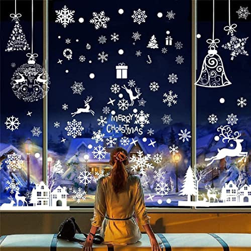 Pegatinas Navidad Decoración Escaparates - Vinilos para Ventanas 6 Hojas Reutilizables PVC - Copos de Nieve para Decoración Navideña