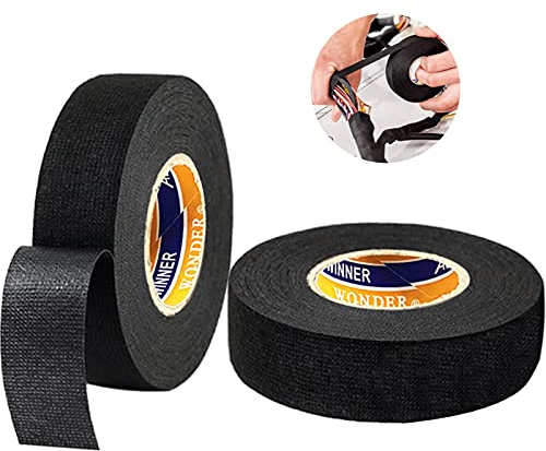 Nastro Adesivo Telato Nero 2pcs Nastro Isolante in Tessuto Alta Viscosità Nastro Telato Cablaggi Auto Autoadesivo Nastro Adesivo Elettrico per Car Riduzione del Rumore Cablaggi Automobilistico19mm*15m