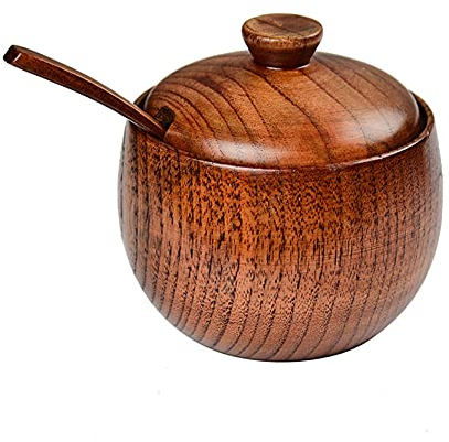 Anawakia Azucarero de madera con tapa y cuchara
