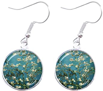 Handmade Cabochon Ohrringe türkis Blüten Ohrhänger Edelstahl Blumen Van Gogh