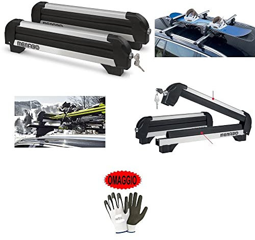 COMPATIBILE CON AUDI A1 PORTASCI IN ALLUMINIO PER BARRE PORTAPACCHI TETTO AUTO CON 4 PAIA DI SCI O 2 SNOWBOARDS PORTA SCI OMOLOGATO MENABO