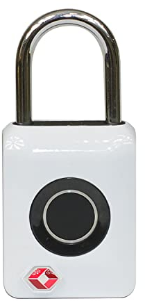 FELGNER Biometrisches Vorhangschloss Fingerabdrücke + Zahlencode | 90 Gramm leichtes Bügelschloss aufladbarer Akku TSA zertifiziert für Gepäck am Flughafen - weiß glänzend